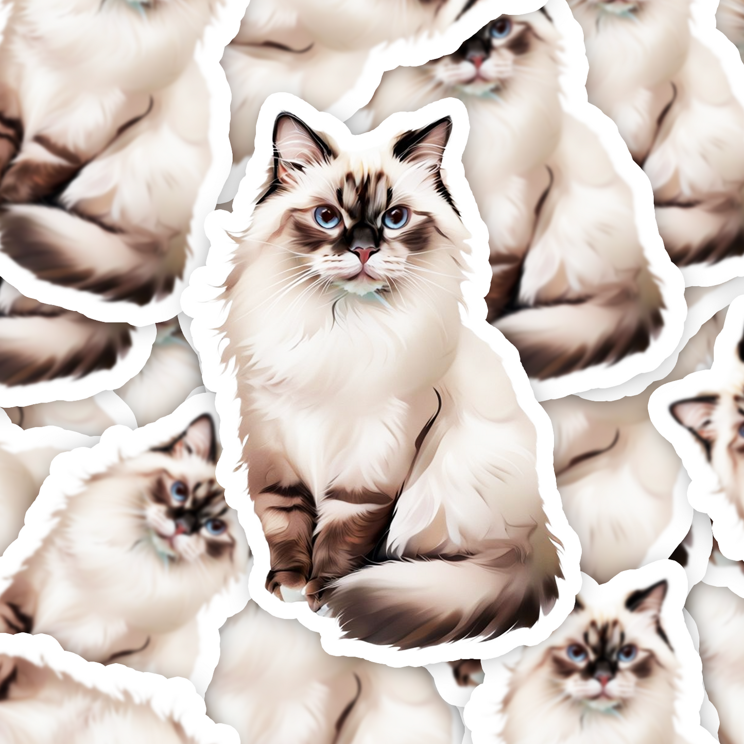 Ragdoll Cat Sticker, Blue-Eyed Cat Vinyl Decal, Water-resistant Pet Lover Gift, Laptop Water Bottle Decor, Longhair Cat Art Sticker - Designs by Mysh