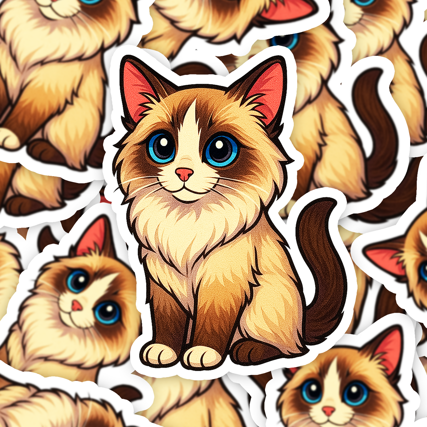 Ragdoll Cat Sticker, Chibi Kitty Vinyl Decal, Cute Cat Lover Gift, Waterproof Laptop Sticker - Designs by Mysh