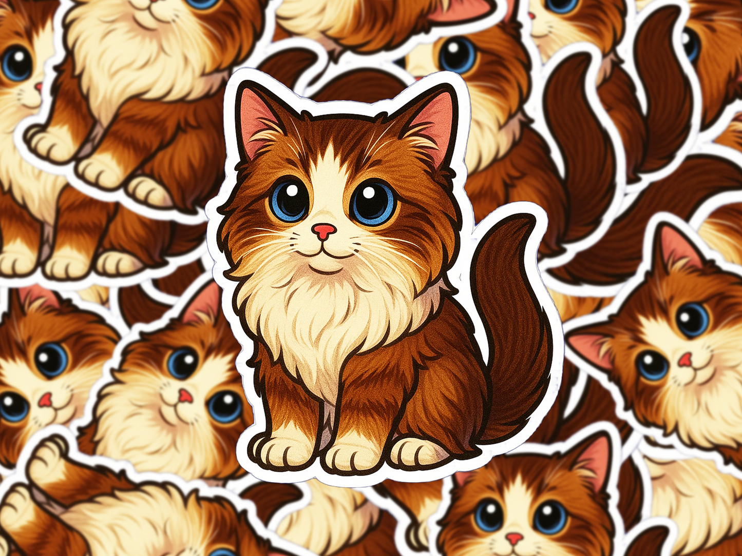 Ragamuffin Cat Sticker, Cute Chibi Cat Vinyl Decal, Fluffy Cat Lover Gift, Waterproof Laptop Sticker