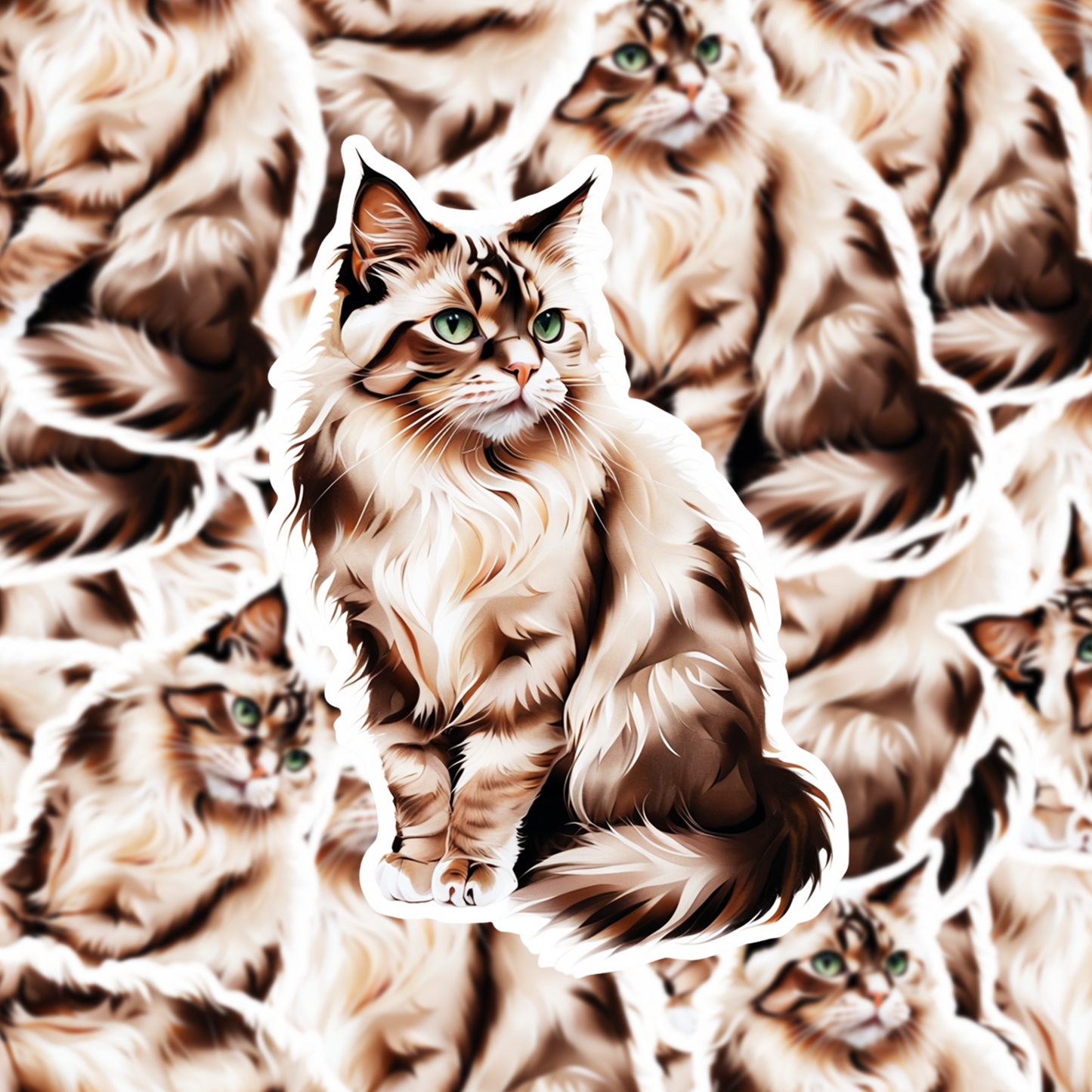 Ragamuffin Cat Sticker, Longhair Cat Vinyl Decal, Water-resistant Pet Sticker, Laptop Journal Water Bottle Decoration, Gift for Cat Lovers - Designs by Mysh