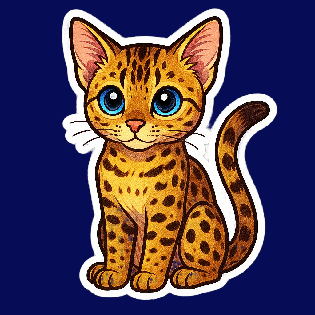 Savannah Cat Sticker, Exotic Spotted Cat Decal, Cute Vinyl Cat Sticker, Gift for Cat Lovers