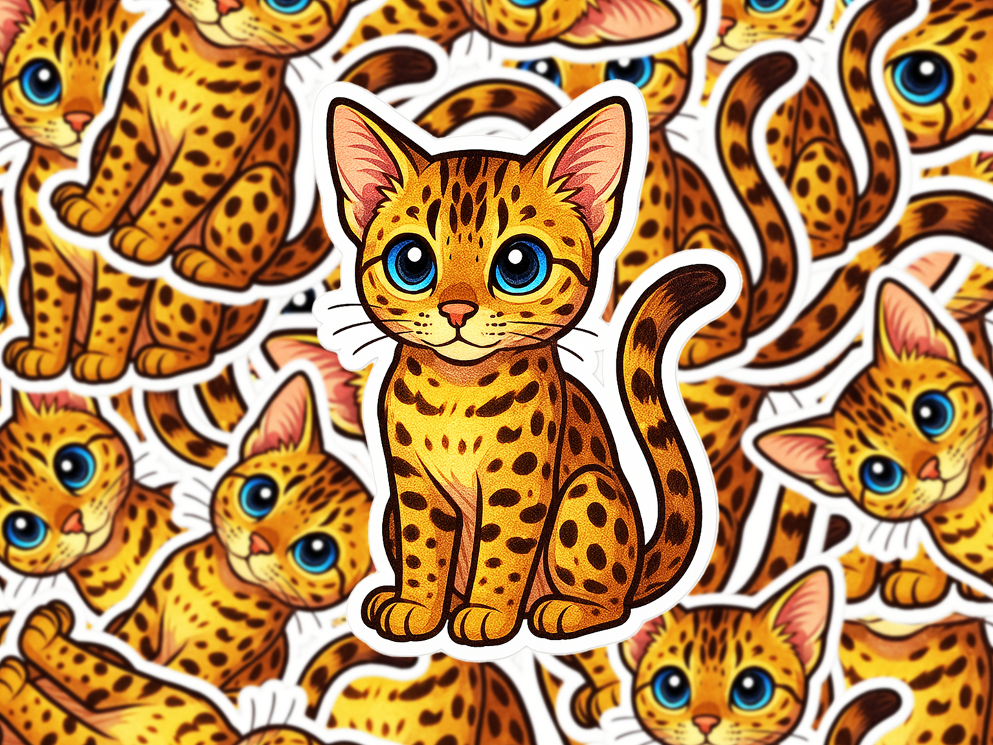 Savannah Cat Sticker, Exotic Spotted Cat Decal, Cute Vinyl Cat Sticker, Gift for Cat Lovers