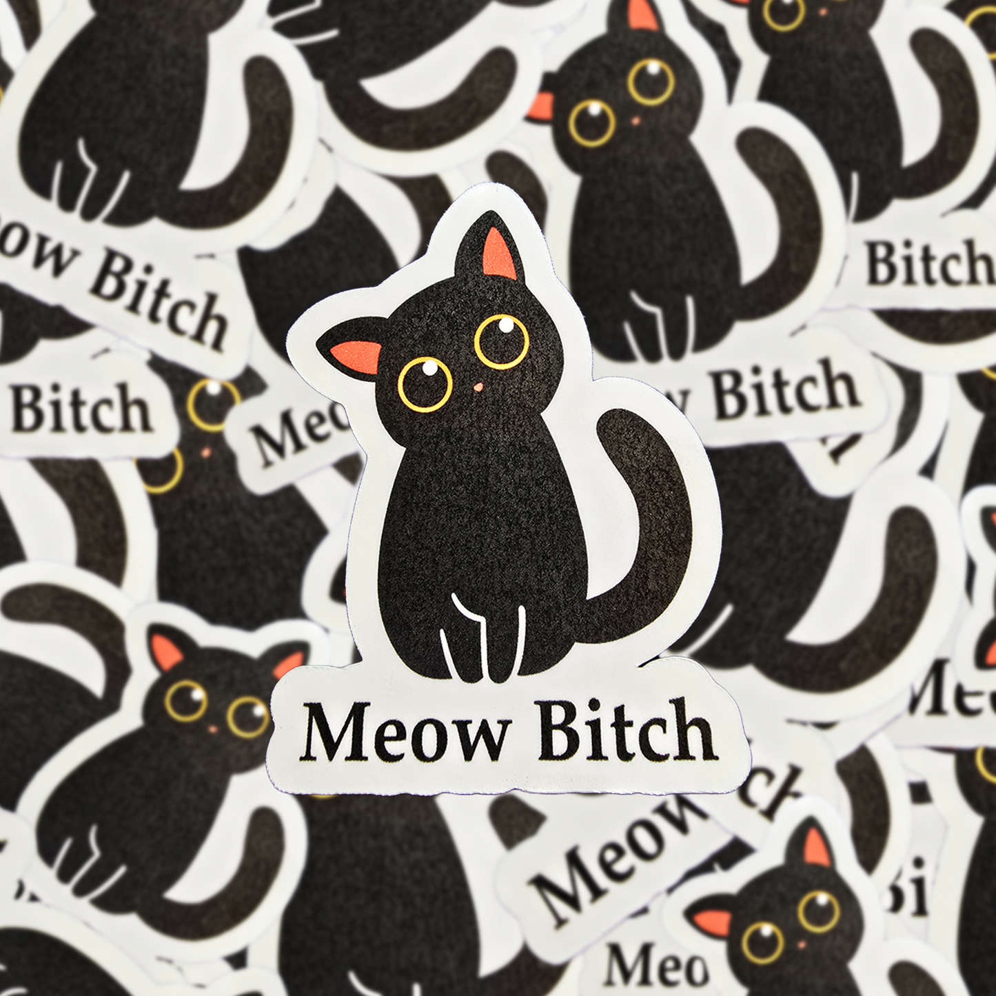Meow Bitch Cat Sticker, Funny Black Cat Vinyl Decal, Cute Rude Gift, Sassy Kitty Sticker for Laptop, Water Bottle, or Notebook - Designs by Mysh