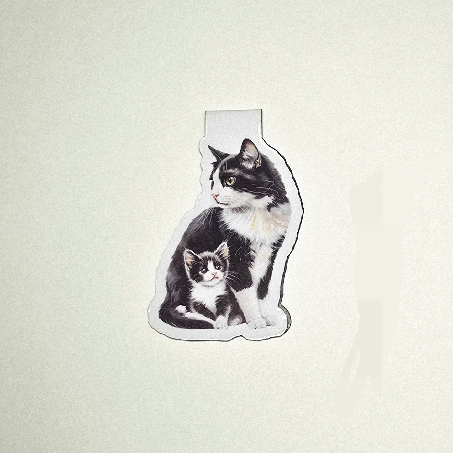 Tuxedo Cat and Kitten Magnetic Bookmark, Cat Mom Page Marker, Handmade Pet Lover Gift, Black & White Cat Bookmark