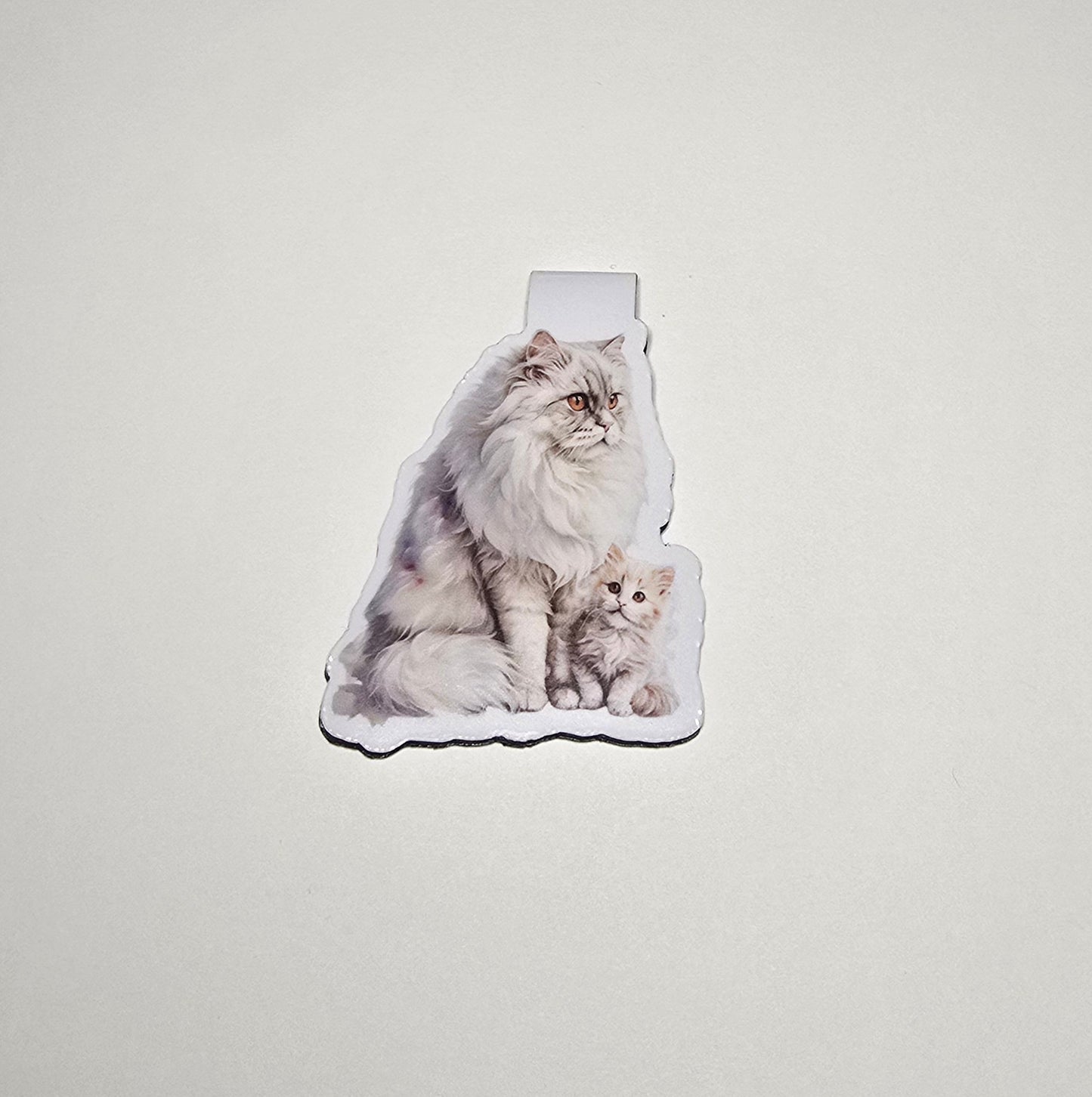 Persian Cat Magnetic Bookmark, Fluffy Mama & Kitten Art, Cute Gift for Readers, Cat Mom Book Accessory