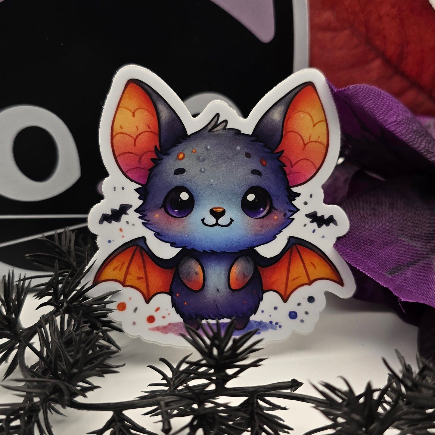 Kawaii Bat Sticker, Cute Halloween Vinyl Decal, Watercolor Bat Art Sticker, Spooky Season Animal Decor, Gothic Fall Aesthetic