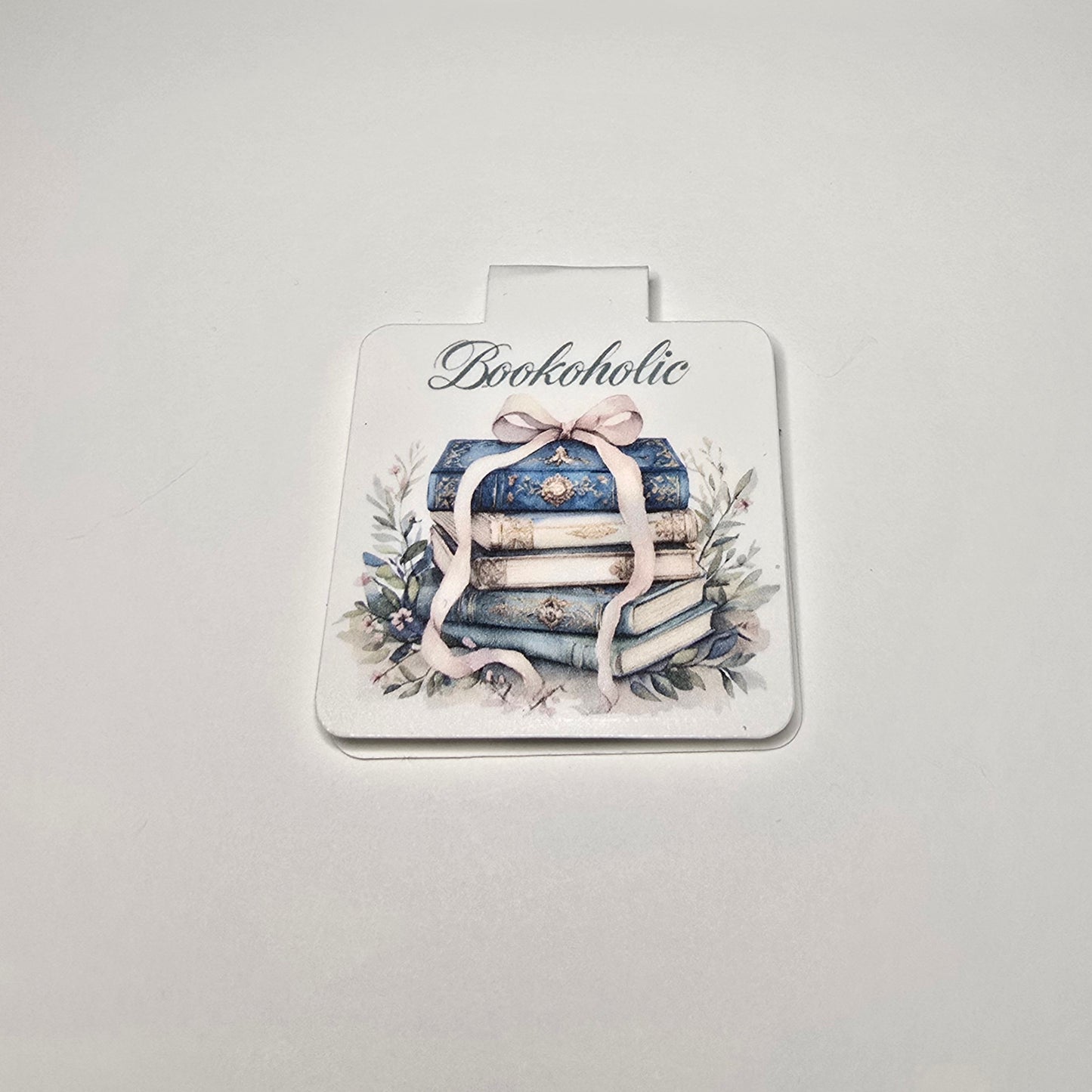Bookoholic Bookmark, Vintage Book Stack Design, Aesthetic Book Lover Gift, Glossy Finish