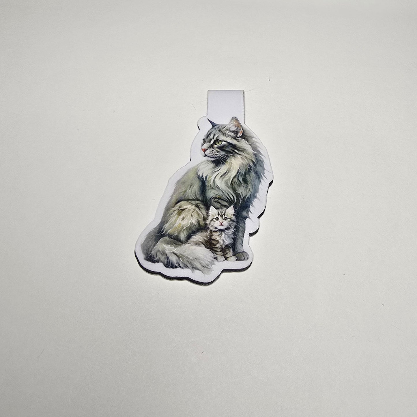 Norwegian Forest Cat Bookmark, Magnetic Cat Bookmark, Mama & Kitten Art, Bookish Gift for Cat Lovers