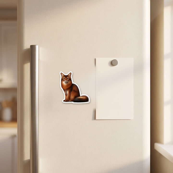 Somali Cat watercolor magnet on a refrigerator door