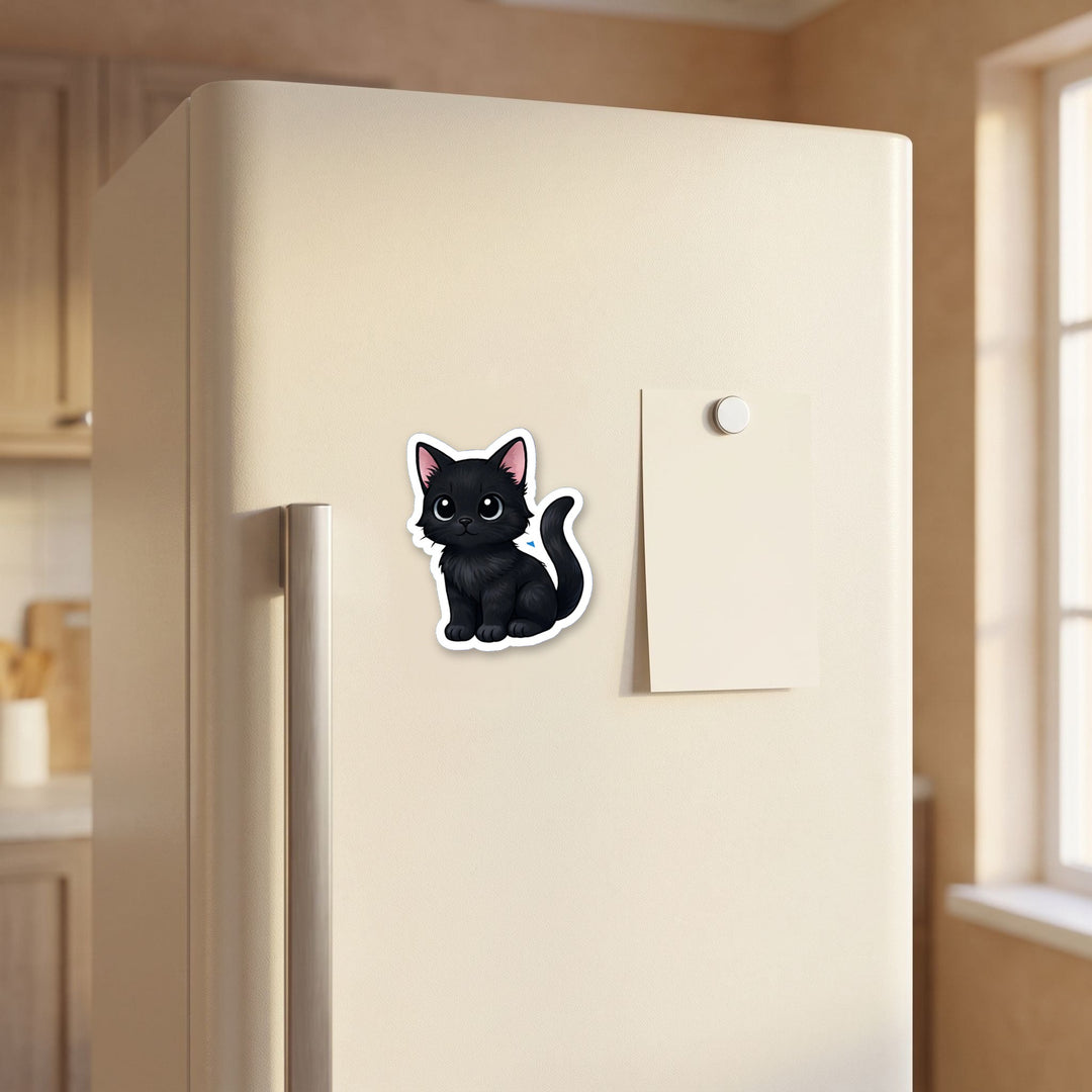 Black Cat kawaii magnet on a refrigerator door