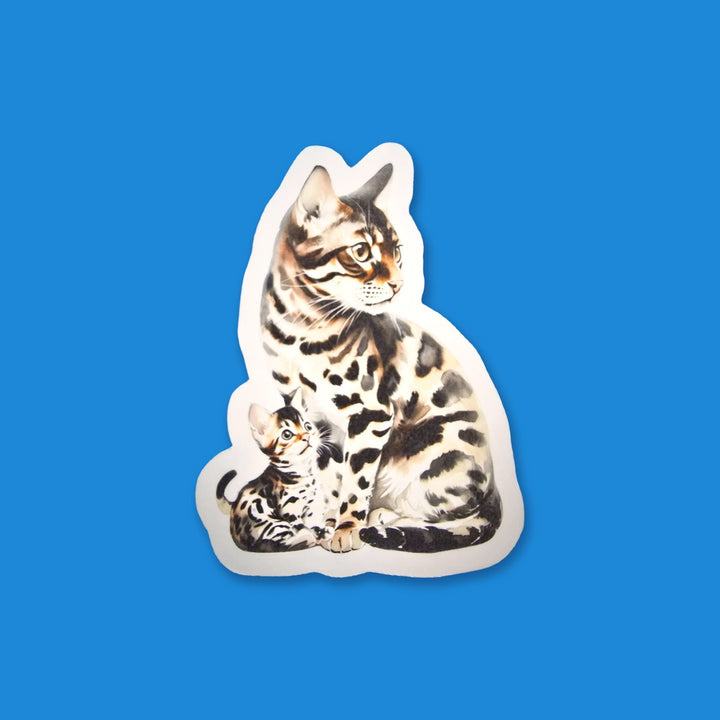 Bengal Brown Spotted Tabby Cat and Kitten watercolor flexible fridge magnet – Designs by Mysh