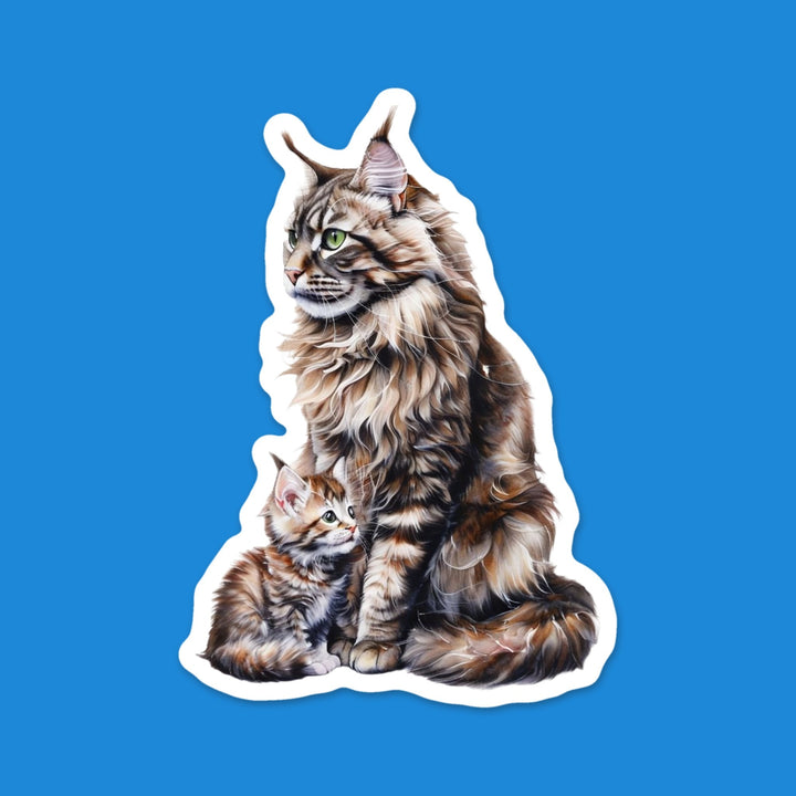 Maine Coon Brown Tabby Cat and Kitten watercolor flexible fridge magnet – Designs by Mysh