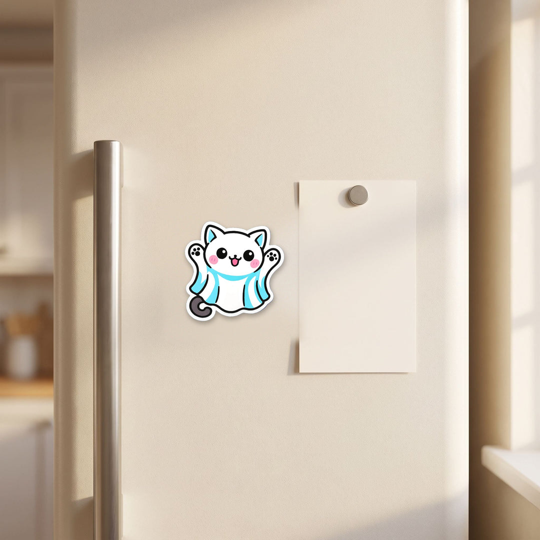 Ghost Costume Cat kawaii magnet on a refrigerator door