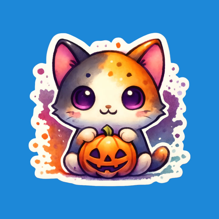 Calico Halloween Cat with Pumpkin kawaii flexible fridge magnet – Designs by Mysh