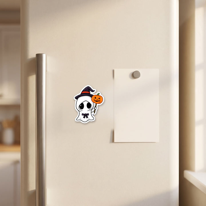 Cute Witch Ghost kawaii magnet on a refrigerator door