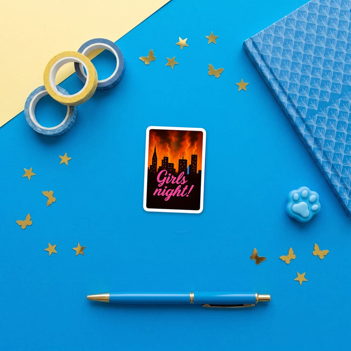 Girls Night 3 inch fridge magnet flat lay with blue stationery