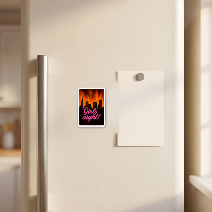 Girls Night magnet on a refrigerator door