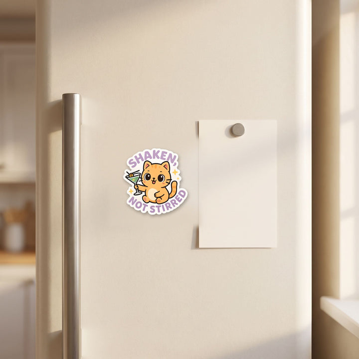 Shaken Not Stirred Cat magnet on a refrigerator door