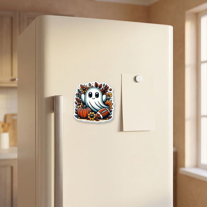 Football Fall Ghost magnet on a refrigerator door