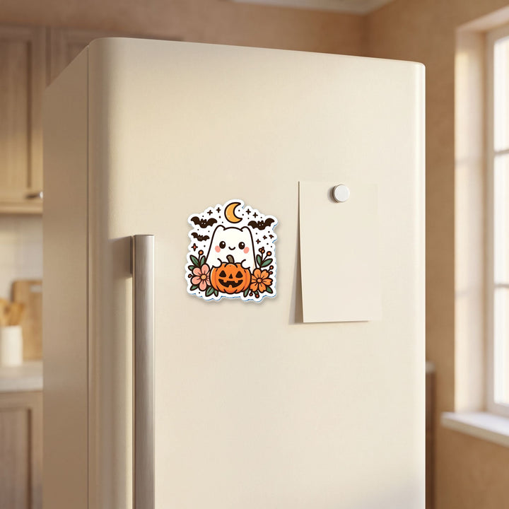 Cute Halloween Ghost magnet on a refrigerator door