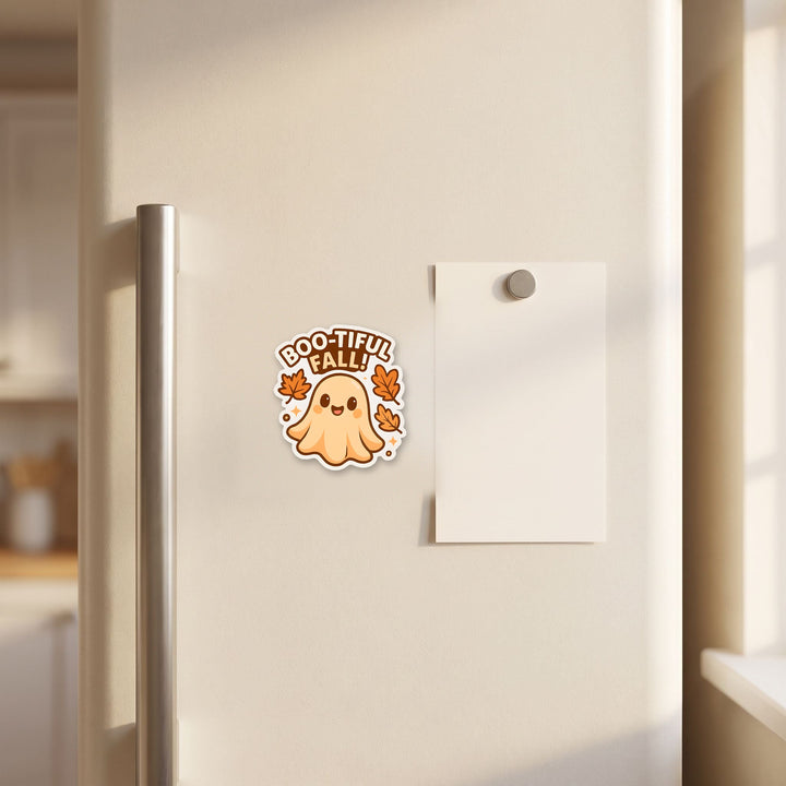 Boo-tiful Fall Ghost magnet on a refrigerator door