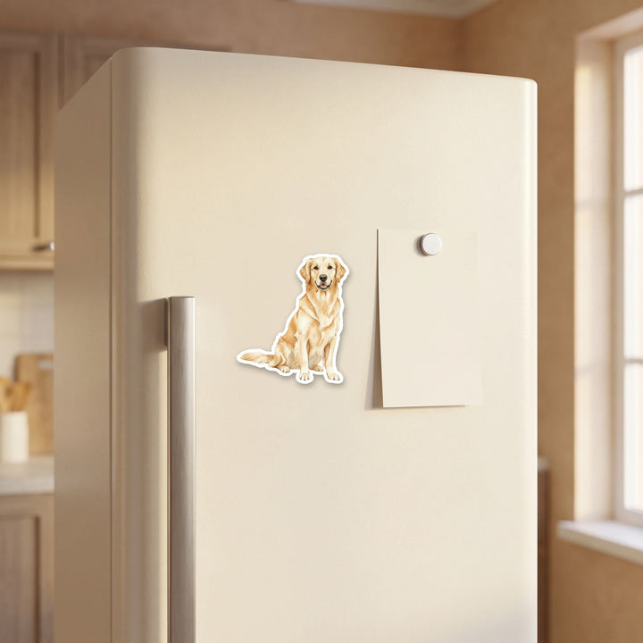 Golden Retriever Light Golden watercolor magnet on a refrigerator door
