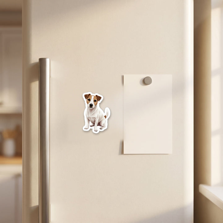 Russell Terrier watercolor magnet on a refrigerator door
