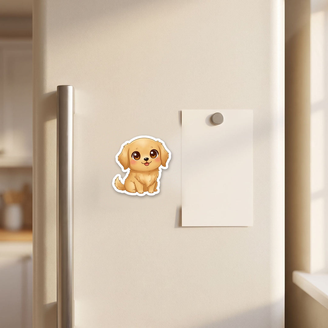 Golden Retriever Light Golden kawaii magnet on a refrigerator door