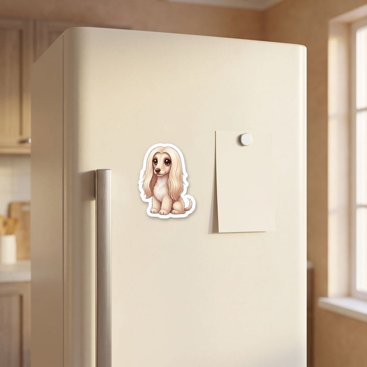Afghan Hound Beige kawaii magnet on a refrigerator door