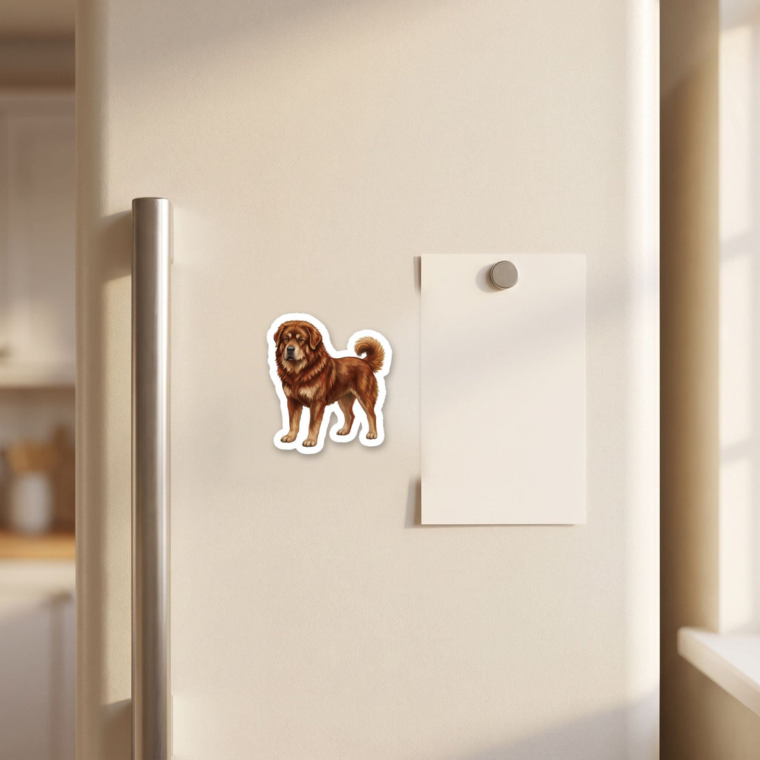 Tibetan Mastiff Red Gold watercolor magnet on a refrigerator door