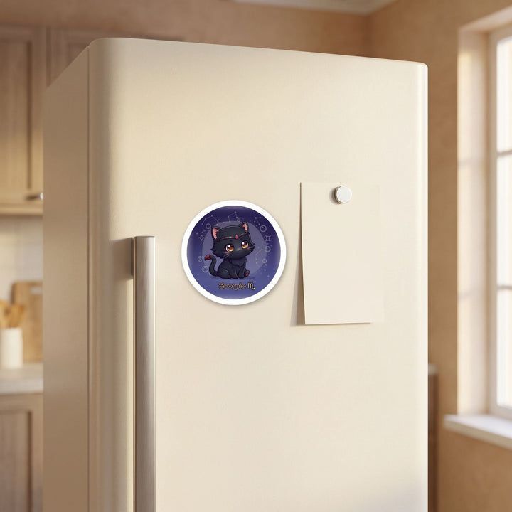 Zodiac Scorpio Cat magnet on a refrigerator door