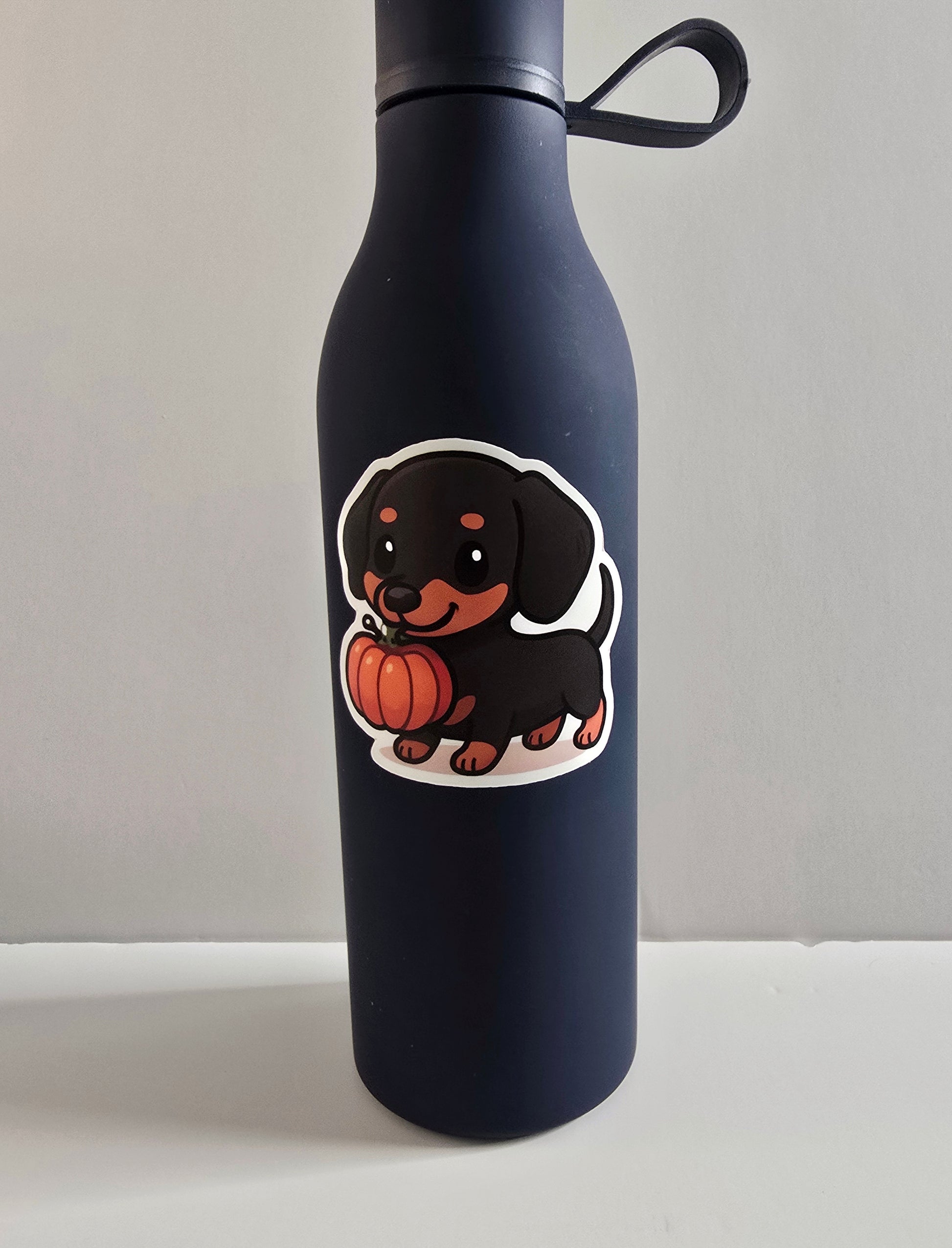 Halloween Dachshund Sticker – Cute Wiener Dog with Pumpkin (3") - Designs by Mysh