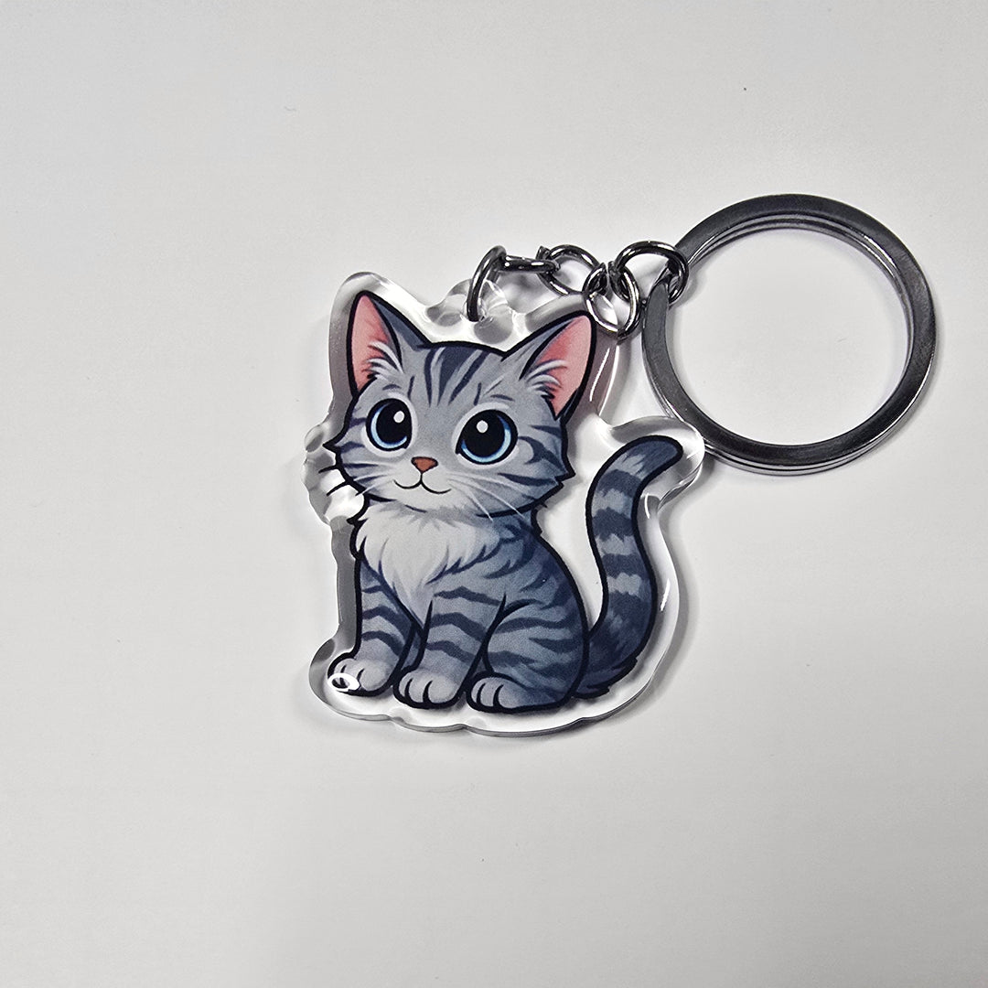 Grey Tabby Kawaii Style – Acrylic Keychain - Designs by Mysh