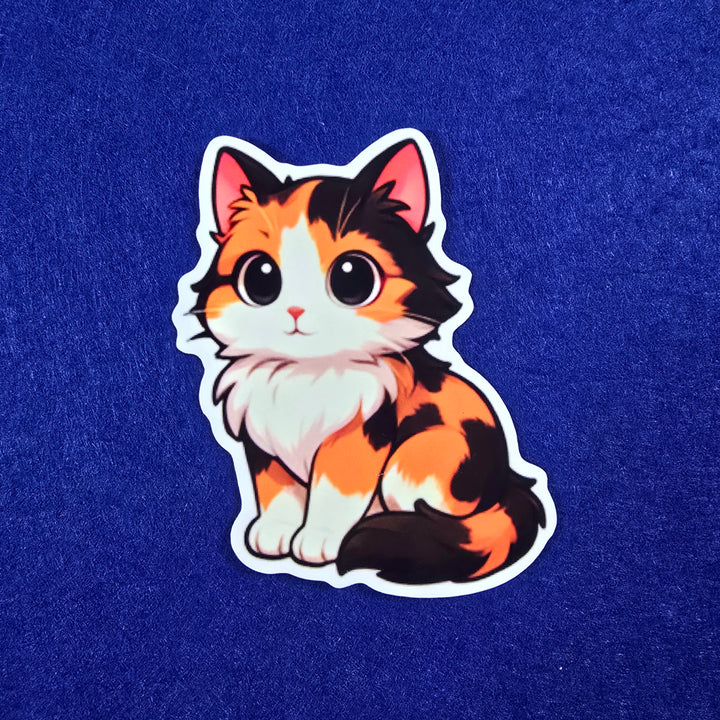Calico Cat Sticker, Cute Fluffy Cat Decal, Kawaii Vinyl Sticker for Laptop, Gift for Cat Lovers - Designs by Mysh