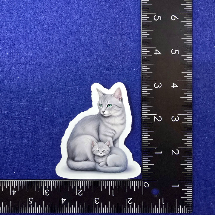 Russian Blue Cat Sticker, Mama & Kitten Vinyl Decal, Elegant Cat Lover Gift, Waterproof Laptop or Journal Decor - Designs by Mysh