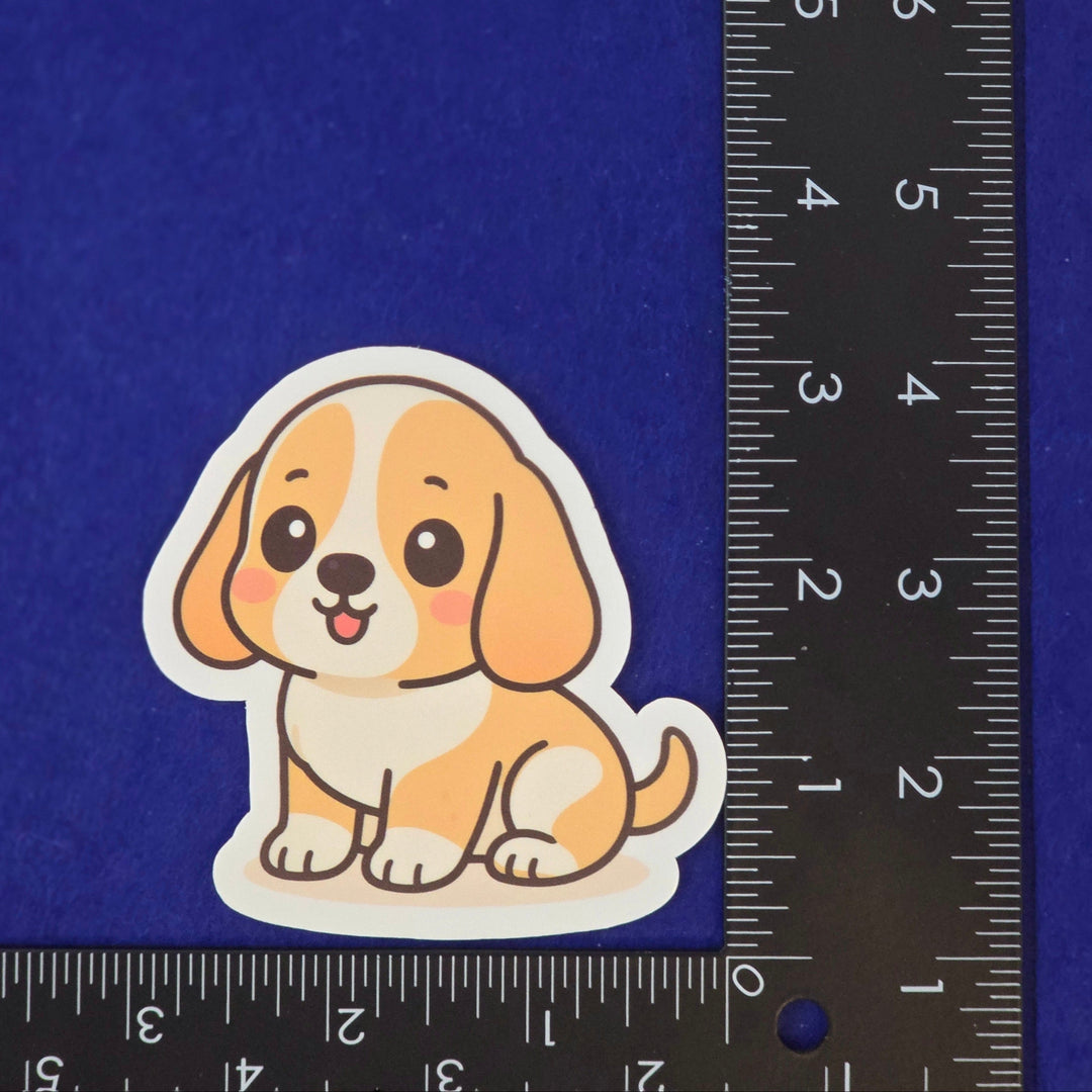 Basset Hound kawaii style sticker on a blue background
