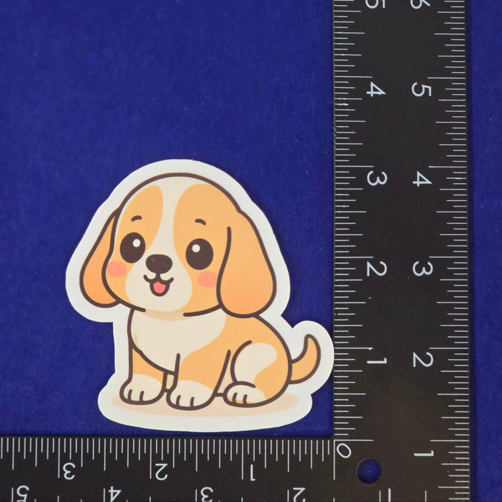 Basset Hound kawaii style sticker on a blue background