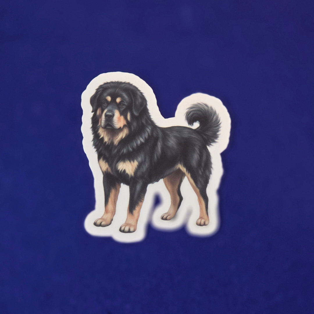 Black and Tan Tibetan Mastiff sticker on a blue background