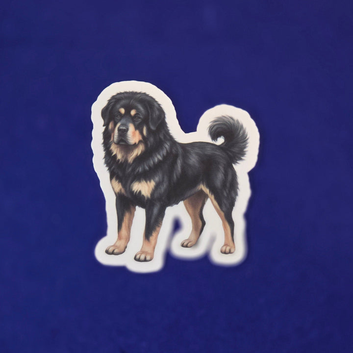 Black and Tan Tibetan Mastiff sticker on a blue background