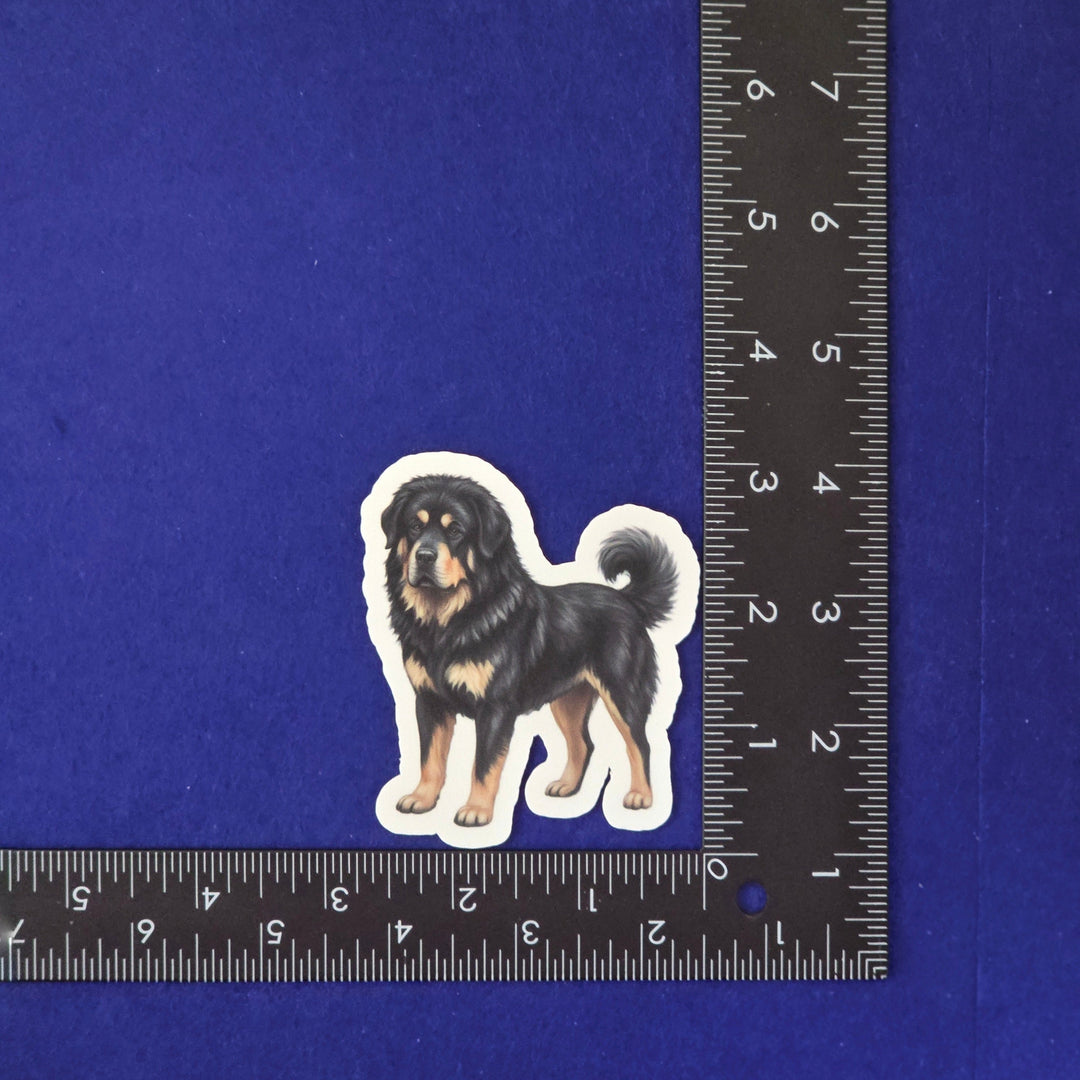 Black and Tan Tibetan Mastiff sticker on a blue background.