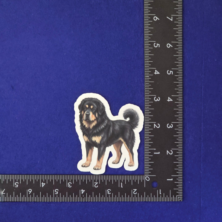 Black and Tan Tibetan Mastiff sticker on a blue background.