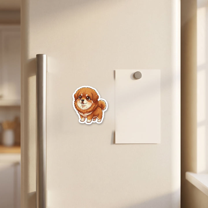 Tibetan Mastiff Red Gold kawaii magnet on a refrigerator door