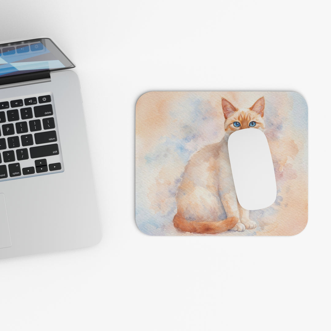 Watercolor Flame Point Siamese Cat Mouse Pad — Soft Pastel Desk Mat for Cat Lovers