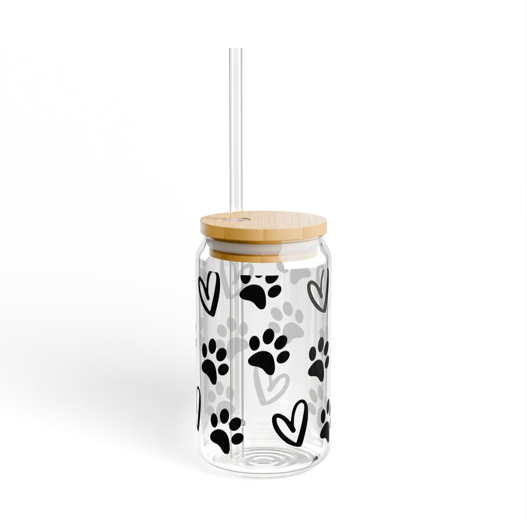 Paws and Hearts Cat and Dog Lover - 16oz Sipper Glass - Designs by Mysh