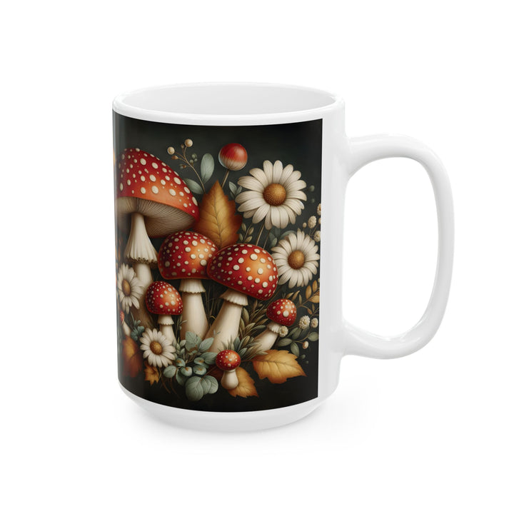 Mushroom Forest Ceramic Mug — 15oz Woodland Mushroom Motif Coffee Cup