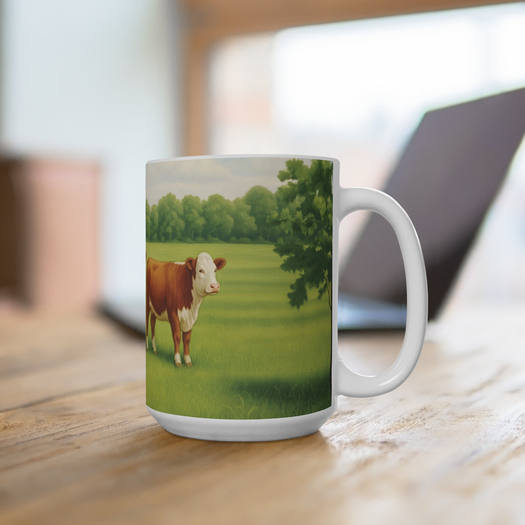 Farmhouse Cow Scene Coffee Mug - Cow Pasture 15oz Ceramic Mug