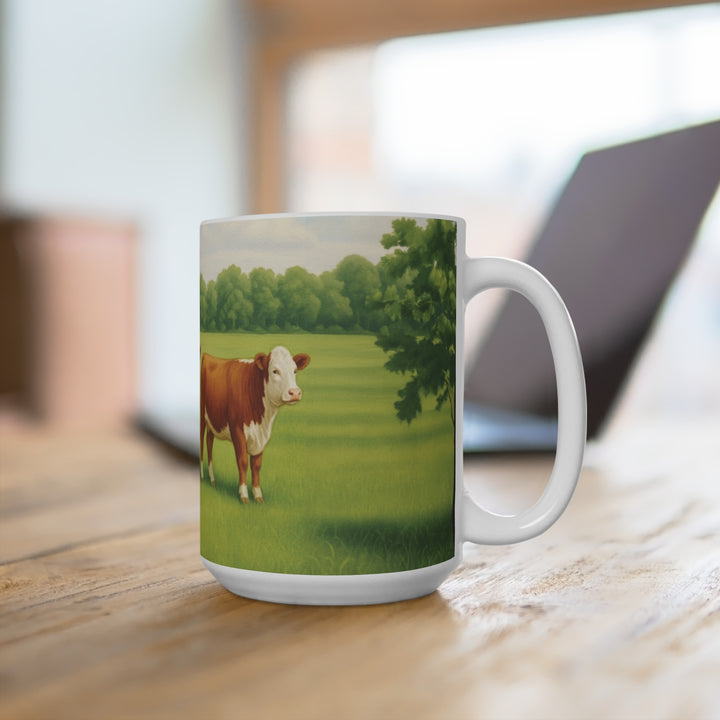 Farmhouse Cow Scene Coffee Mug - Cow Pasture 15oz Ceramic Mug