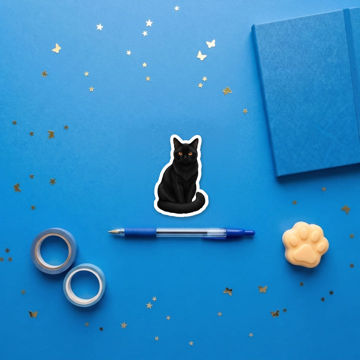 Bombay Cat watercolor 3 inch fridge magnet flat lay with blue stationery