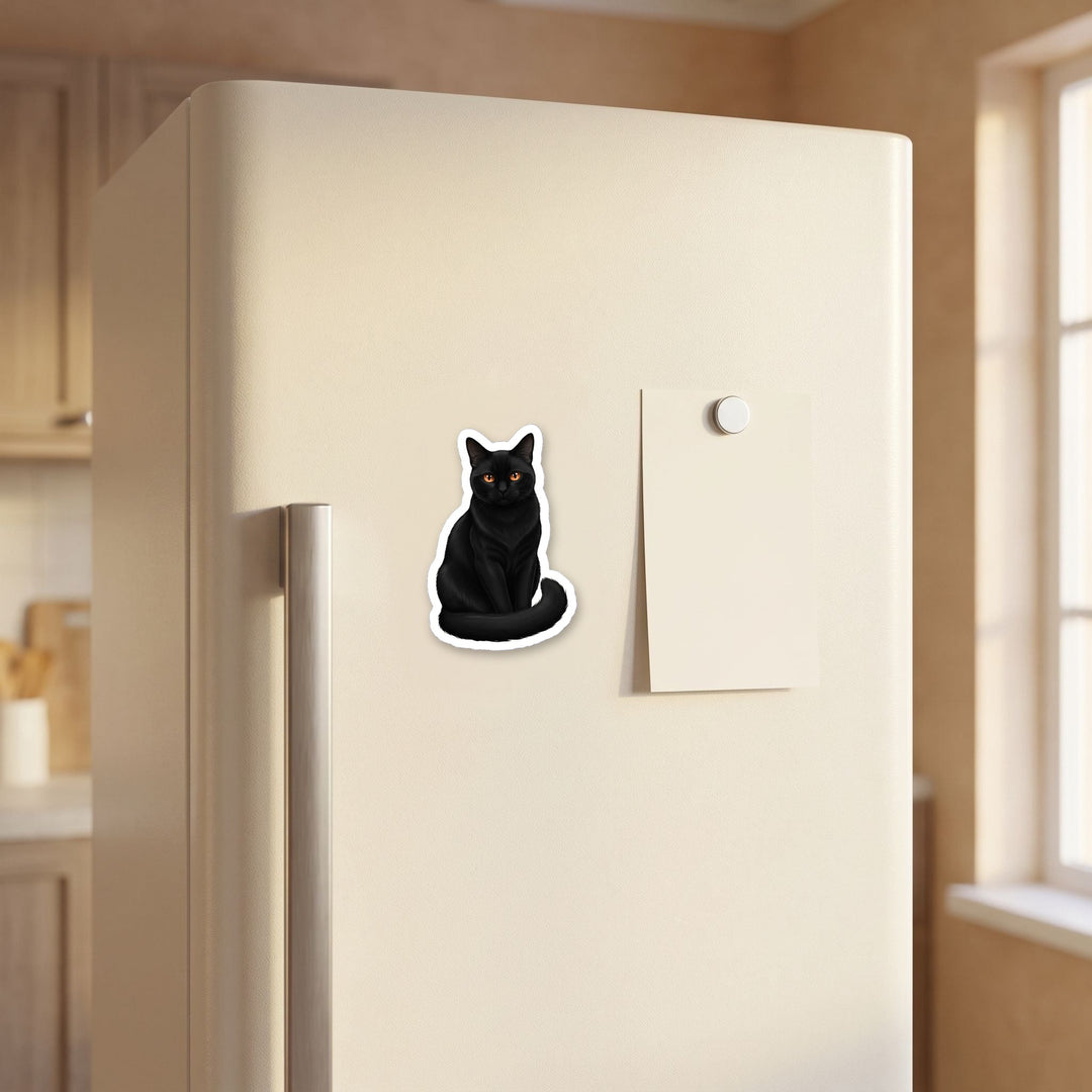 Bombay Cat watercolor magnet on a refrigerator door
