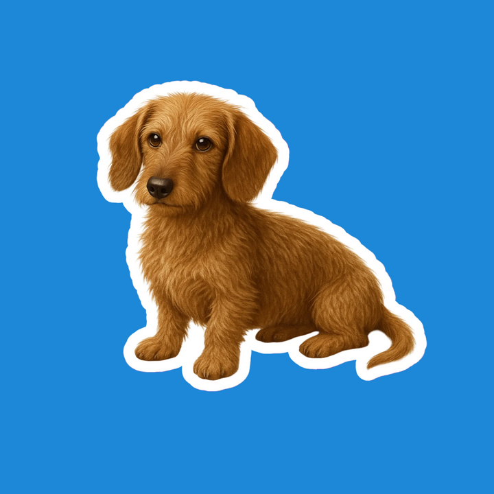 Brown dachshund illustration on a blue background